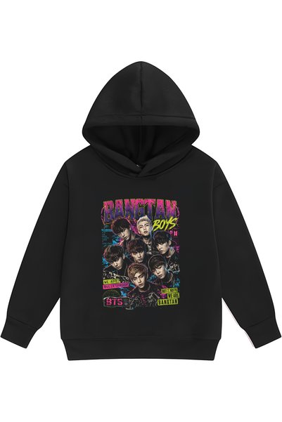 PANDORICA سويت شيرت بقلنسوة بدون جيوب للأطفال مطبوع عليه BTS KPOP