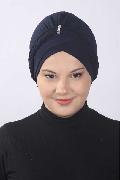 METKAR قبعة محبوكة مزدوجة باللون الأزرق الداكن