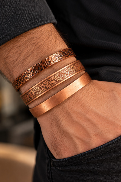 ATÖLYE ALBATROS Men's Copper Bracelet - 3 Pieces 100% Pure Copper Men's Set Bracelet