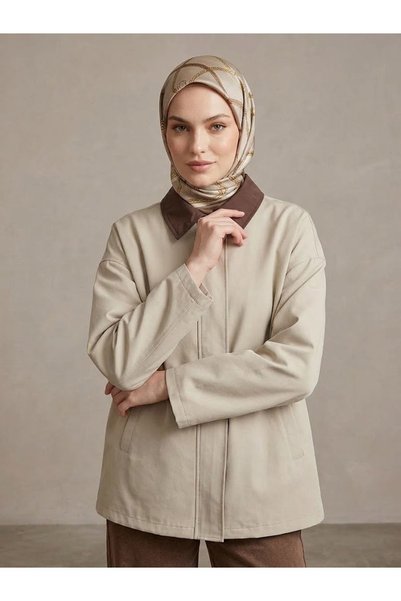 Lunsera Store Low Sleeve Flotile Zippered Trench Coat-Stone