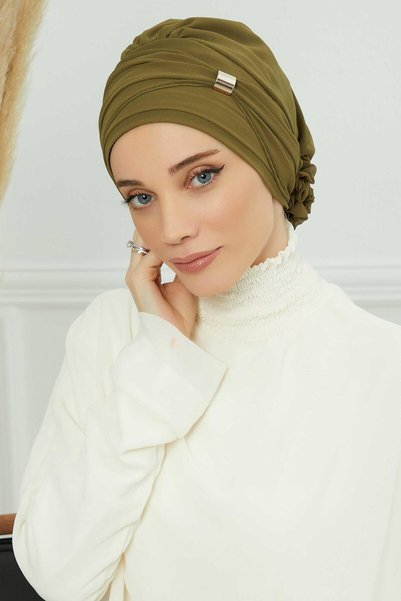 METKAR عمامة شيفون جاهزة مع إكسسوارات، HT-95S، HT-95S أخضر كاكي