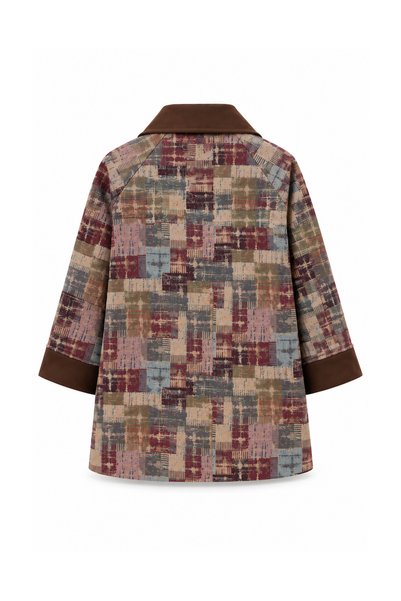 Mogi Butik Women's Jacquard Woven Jacket with Suede Sleeves and Collar, Ethnic Patterned Jacket 3263 Burgundy - Premium Series