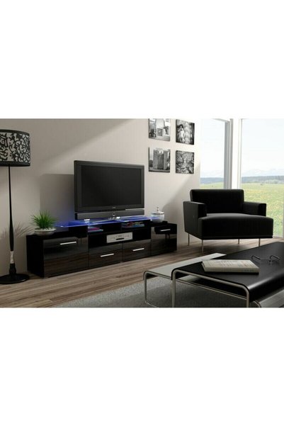 Other Comoda TV Cama Meble Evora 200, MDF-PAL, Negru lucios