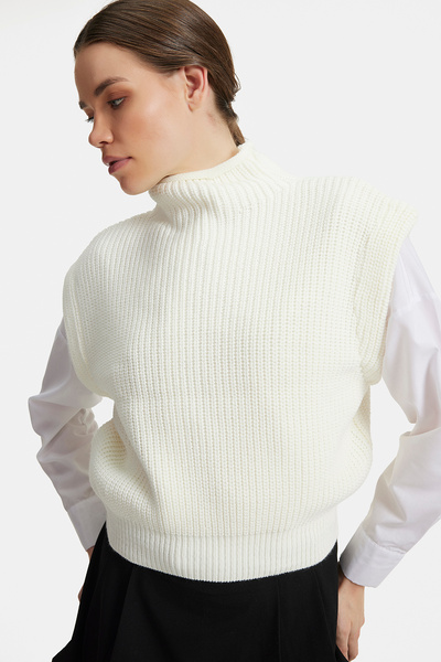 Cmc Tekstil Women's High Collar Thick Ribbed Knit Sweater