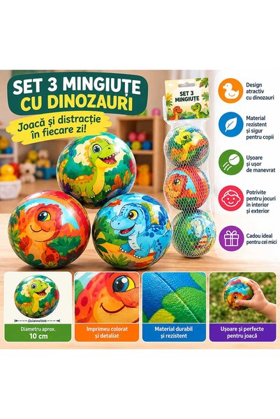 Generic Brand Set 3 Mingiuțe Colorate cu Dinozauri