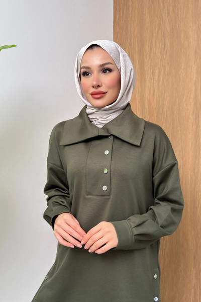 Mihran Butik Soho Elegance Collar Detailed Women's Hijab Top and Bottom Set