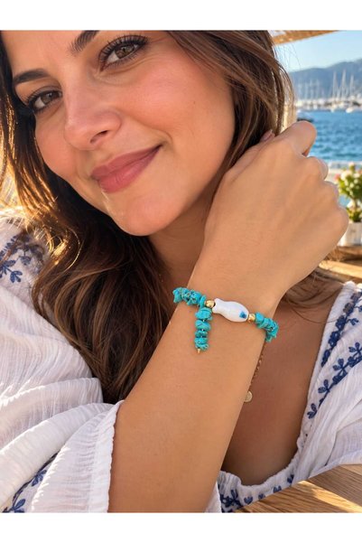 Yağmur Natural Stone Women's Summer Fish Bracelet Holiday Sea Beach Combination Jewelry Accessory