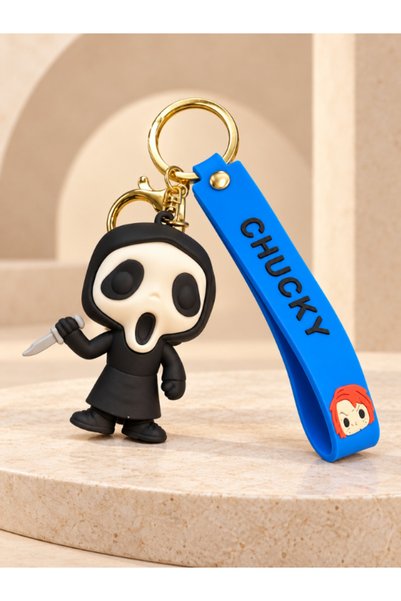 Dörtel Tedarik Chucky Figured Keychain Blue Hanging Ring Bag and Key Accessory