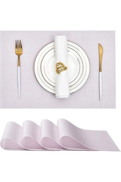 GENERAL Leetaltree Linen Grey Placemats Set of 4 - Heat Resistant Non-Slip Pl...