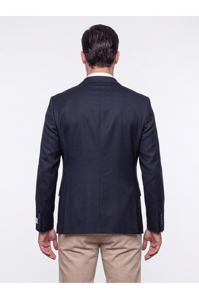 White Stone Lacivert Slim Fit Sivri Yaka 6 Drop Erkek Günlük Ceket