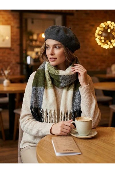 Nilbutik Women's Premium Soft Plaid Square Patterned Boucle Soft Textured Lon...