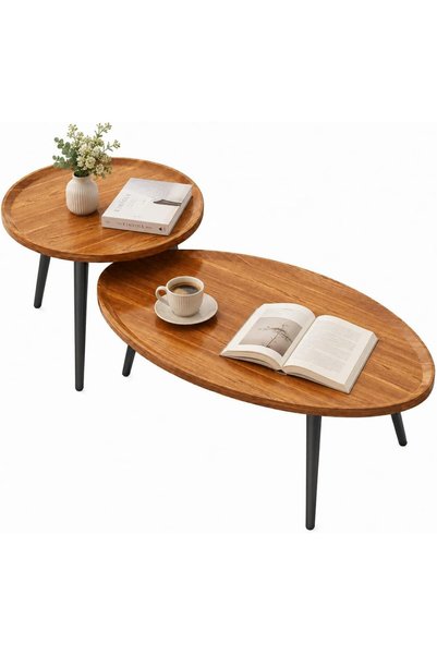 urevo طاولات قهوة خشبية بتصميم عصري، مجموعة طاولات جانبية بسطح واسع وتصميم صي...