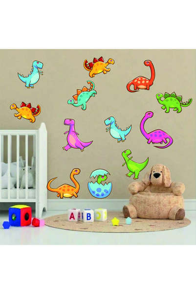 Sevimli Dinozorlar Bebek Ve Çocuk Odası Duvar Sticker Seti - Büyük Boy Figürler (12 Parça)
