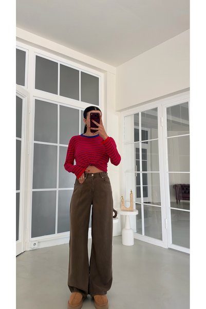 GAUS CO Haki Beli Lastikli Geniş Paça Jean GAUS-01876 GAUS-02035