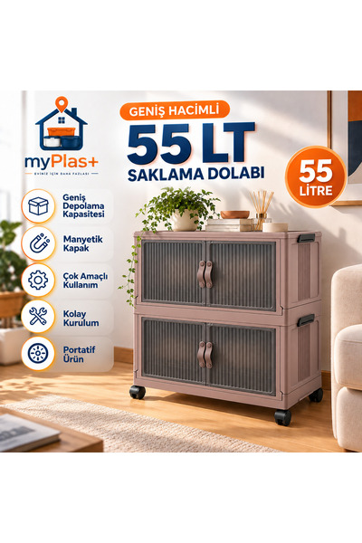 Myplas 2 Katlı Katlanabilir Tekerlekli Çok Amaçlı Saklama Dolabı Manyetik Kap...