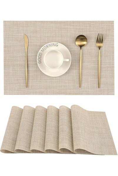 GENERAL Leetaltree Linen Grey Placemats Set of 4 - Heat Resistant Non-Slip Pl...