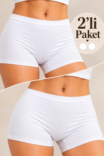 MetuCA Women's White 2-Pack High Waist Cotton Lycra Seamless Boxer Briefs Sho...