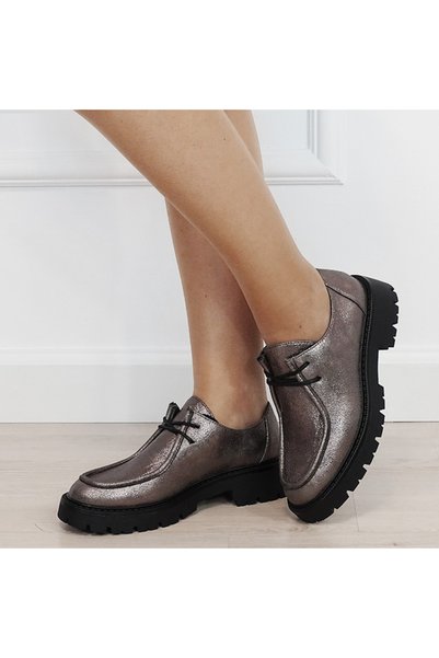La Bottine Souriante Metallic bronze lace-up loafers B-DQY9011 02