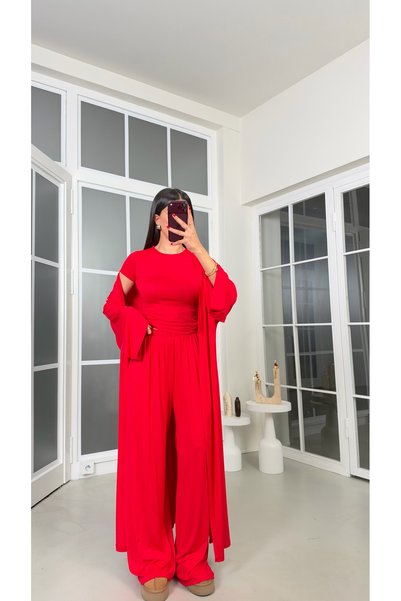 GAUS CO Kırmızı Yumuşak Dokulu Likralı 3'lü Premium Takım GAUS-01494