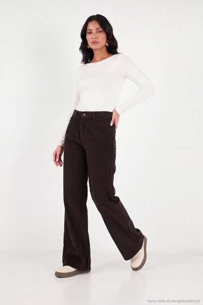 Lela Fitilli Kadife Dokulu Bol Paça Wide Leg Pantolon Kadın PANTOLON 668YP5682