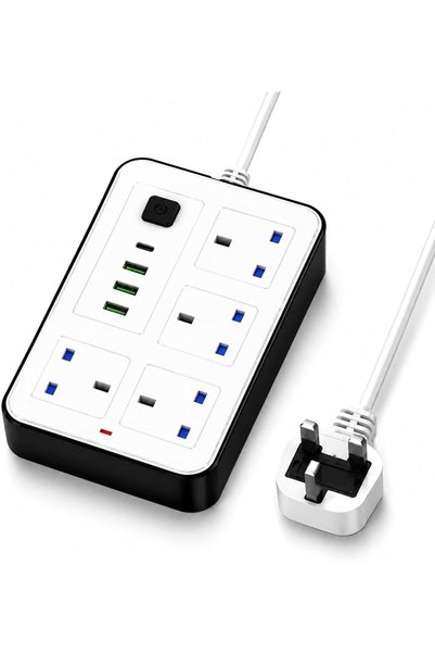 tradamax سلك تمديد 8 في 1 بطول 3 أمتار مع 4 مقابس كهربائية و3 منافذ USB، شريط...