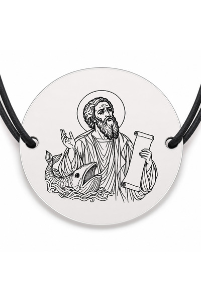 Simoshop Brățară argint 925 cu bănuț Sfântul Prooroc Iona, șnur negru reglabil