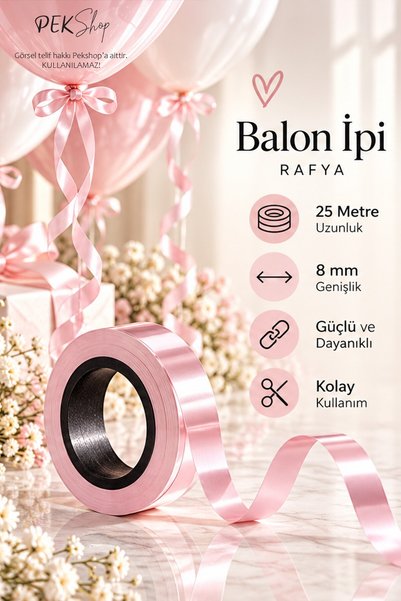 PEKSHOP Pembe Rafya Balon İpi - 25 Metre - 1 Adet