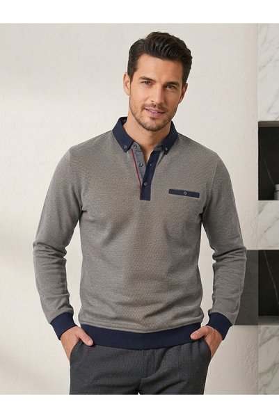 Erkek Polo Yaka Cepli Sweatshirt