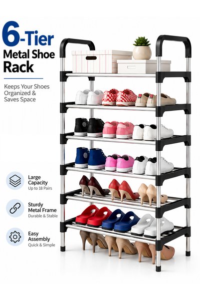 zeetwo 6-Tier Metal Shoe Rack, 18-Pair Capacity, Space-Saving Organizer, 60 ×...