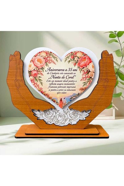 OEM Cadou Aniversare 35 Ani Căsătorie „Nunta de Coral” – Decor Inimă, 20x14 cm