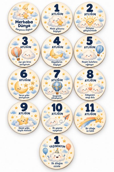 Aldebaran Reklam Baby Monthly Memory and Birth Cards Sky Themed 13 Piece Phot...