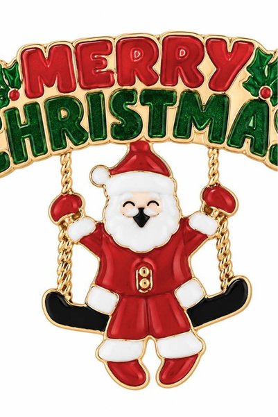 VeeShop Brosa de Craciun, Mos Craciun vesel pe leagan, urare Merry Christmas,...