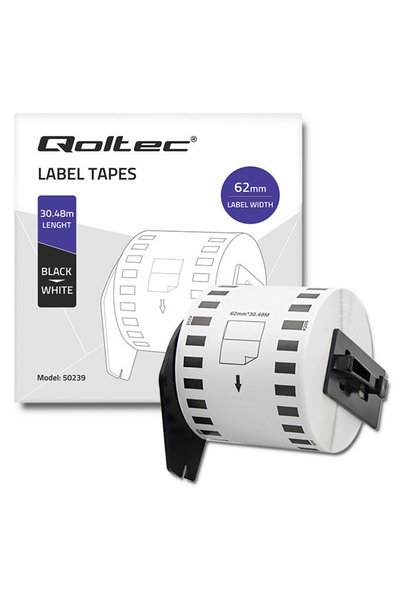 Qoltec Bandă compatibilă BROTHER DK-22205, 62 mm x 30,48 m, albă cu text negr...