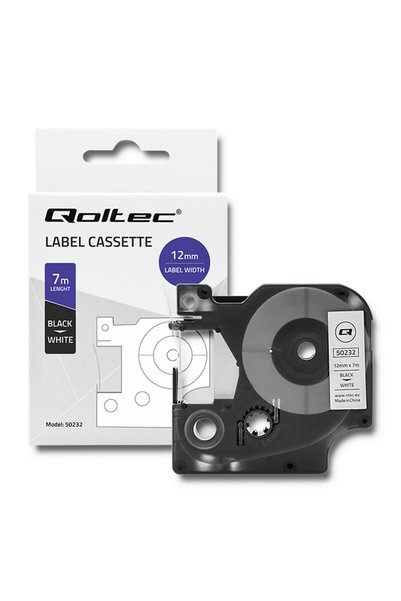 Qoltec Bandă compatibilă DYMO D1 45013, 12 mm x 7 m, albă cu text negru