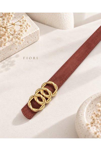 Fiori Cureaua de damă din piele de căprioară cu cataramă United Ring, curea p...