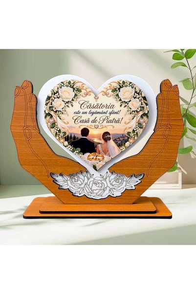 OEM Cadou de Nuntă – Decor Inimă cu Palme „Căsătoria, Casă de Piatră”, 20x14 cm