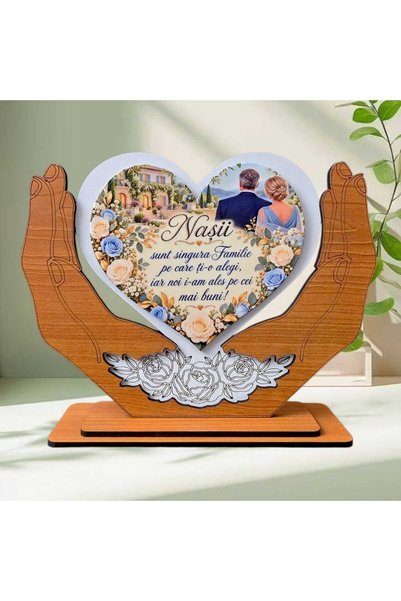 OEM Cadou pentru Nași – Decor Inimă cu Palme „Nașii, cei mai buni”, Albastru,...