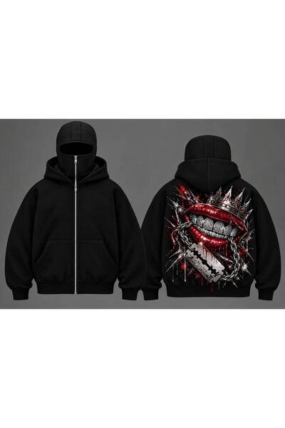 LAND MODA Snow Masked Ninja Unisex Sweatshirt Cardigan 2Strands Thick Fleece