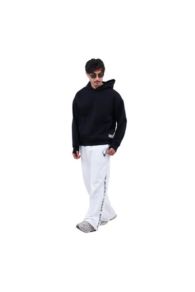 Adax Unisex Oversize Hoodie Loose Fit Winter Hooded Sweatshirt - Black and Black