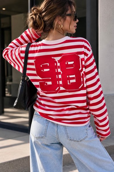 bb butik basic Wild Printed Striped Long Sleeve Women's Sweatshirt My3535