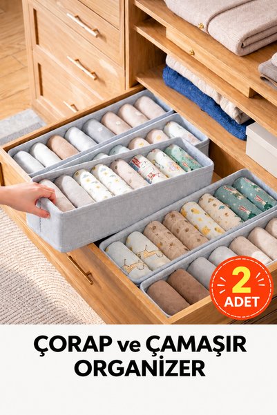 ESMANA LIVING 2 Adet Çorap ve Çamaşır Organizer Çekmece ve Dolap İçi Düzenley...