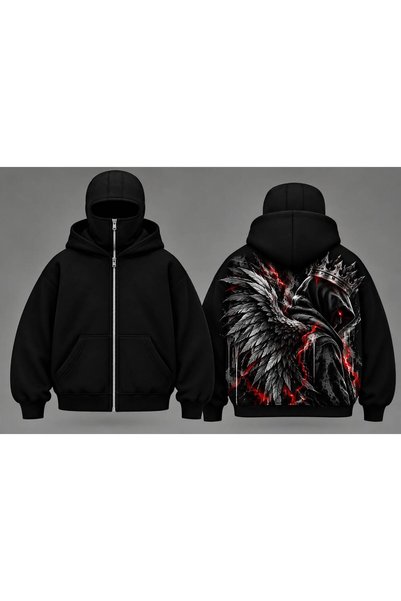 LAND MODA Φούτερ Ninja Unisex με μάσκα χιονιού Ζακέτα με 2 νήματα χοντρό φλις
