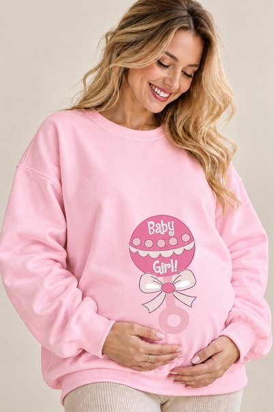 ArtYus Baby Girl Lettering and Rattle Print Maternity Oversize Sweatshirt – C...