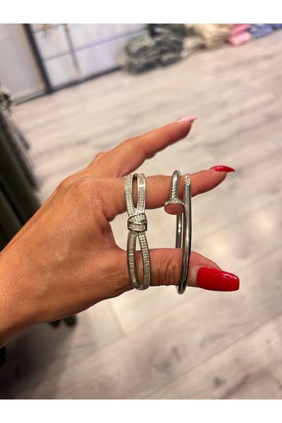 gozdeasutayaccessory سوار مزدوج فضي اللون على شكل أصفاد