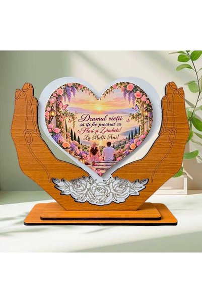 OEM Cadou La Mulți Ani – Decor Inimă cu Palme „Drumul vieții”, 20x14 cm