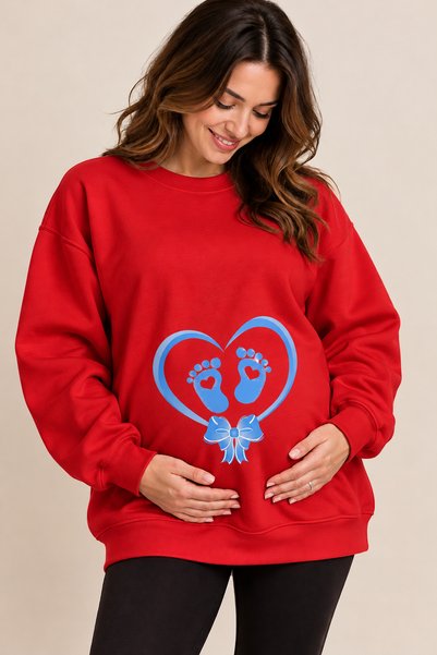ArtYus Heart and Baby Footprint Printed Maternity Oversize Sweatshirt – Crew ...