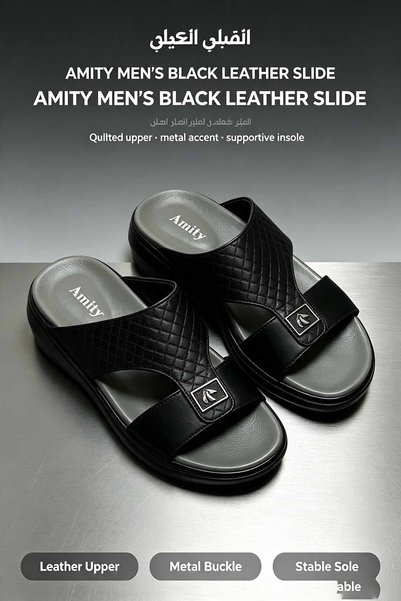 Elite Foot Hub Men's Slides Made in Saudi Arabia Stitched Band Tread Depth Fe...
