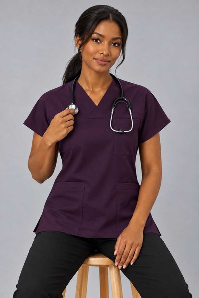 EMİR MEDİKAL (E-Flex) Women's Plum Lycra Single Top Non-Ironing Nurse and Doctor Uniform Scrubs Hospital Uniform