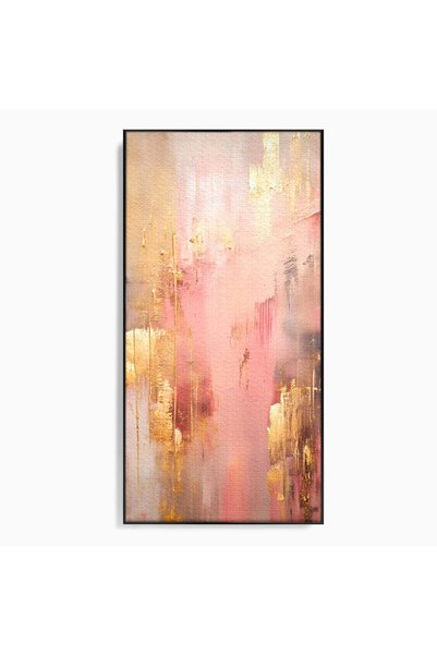 Luxcanva Tablou Canvas Rasarit Roz Auriu 70x140 cm cu Rama Negru Abstract Art...