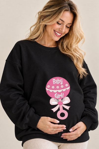 ArtYus Baby Girl Lettering and Rattle Print Maternity Oversize Sweatshirt – C...